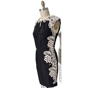 London Dress Co Amber Black Cream Lace Trim Dress 14 Viscose Blend NWT